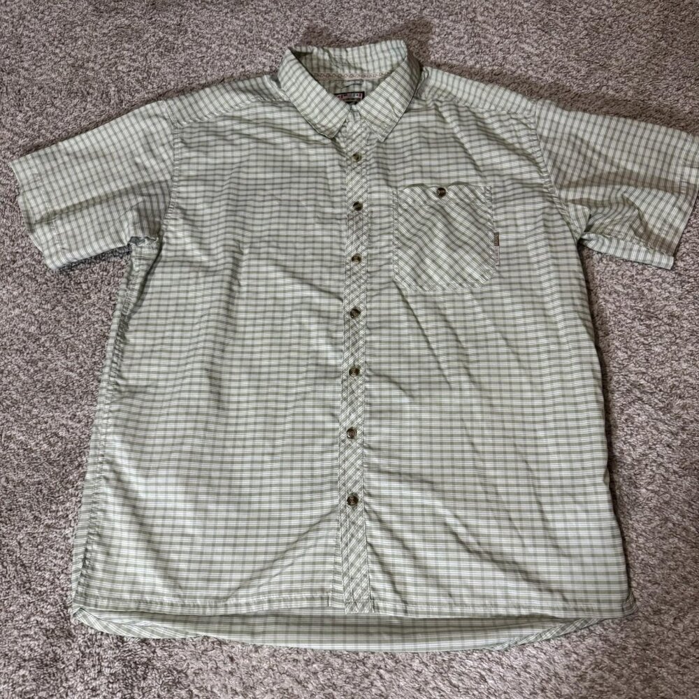 Ducks Unlimited Shirt Mens Large Green Check Short Sleeve Button Up Hunting
